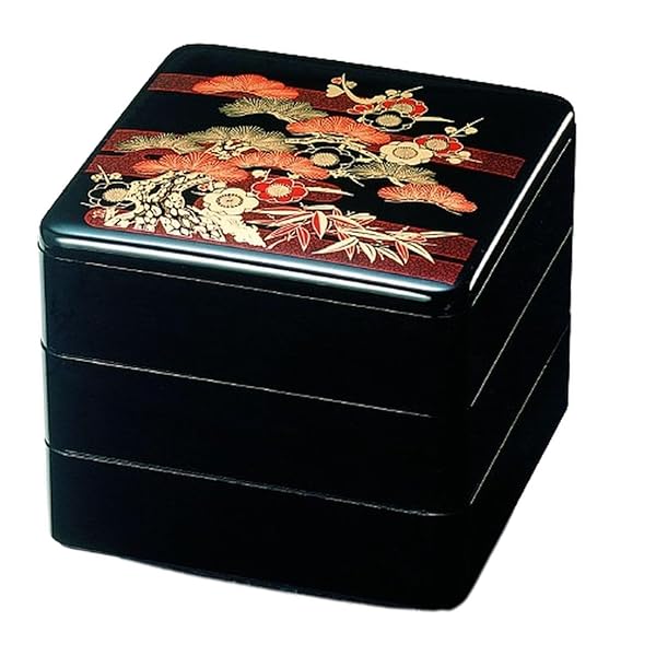 J-kitchens 重箱 3段 6.5寸 重用 黒松竹梅 19.6cm x 19.6cm x 17.5cm 日本製