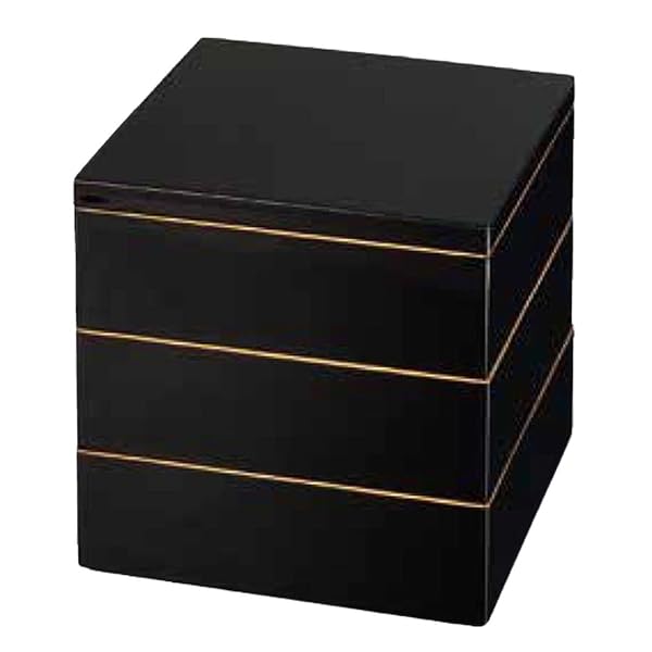 J-kitchens 重箱 3段 6寸 七福 お重箱 黒 18.2cm x 18.2cm x 15.7cm 日本製
