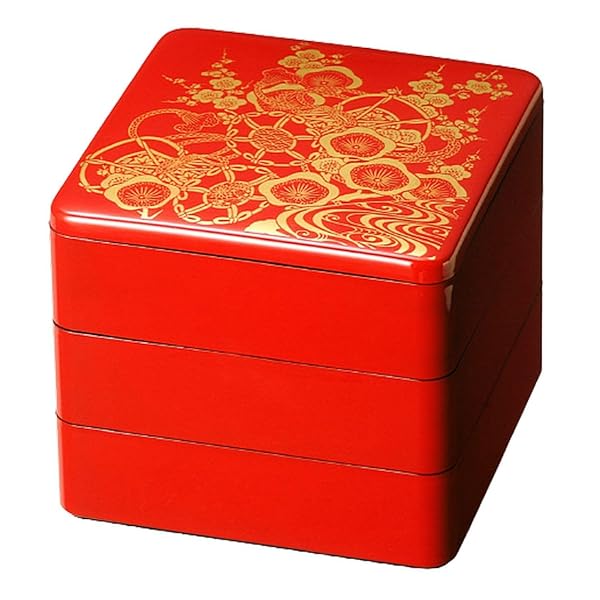 J-kitchens 重箱 3段 6.5寸 お重箱 朱金ツツミ 19.6cm x 19.6cm x 17.5cm 日本製