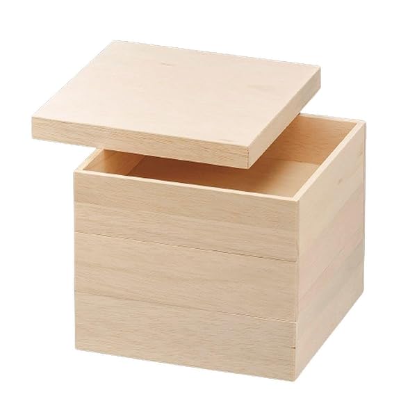 J-kitchens 重箱 3段 木製 6寸 富貴宝白木 お重箱 18.4cm x 18.4cm x 19.0cm 日本製