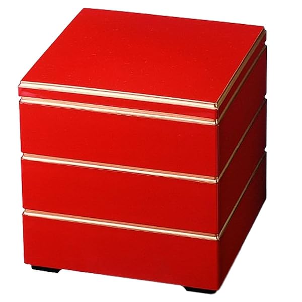 J-kitchens 重箱 3段 7寸 校倉 重用 朱渕金 20.8cm x 20.8cm x 19.5cm 日本製