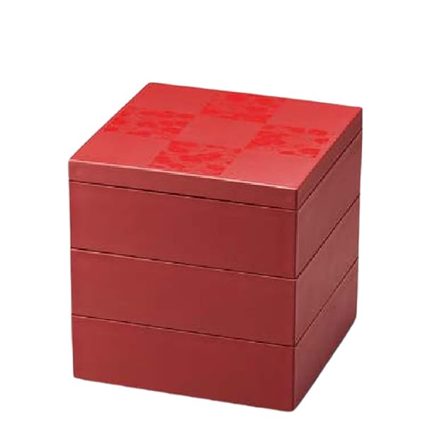 J-kitchens 重箱 日本製 彩雲市松 50三段重 吟朱 （1組) 15cm 正月