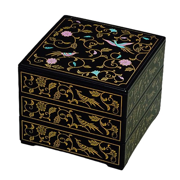 J-kitchens 重箱 日本製 3段 6.5寸 角 黒鳳凰 19.5cm x 19.5cm x 16.5cm