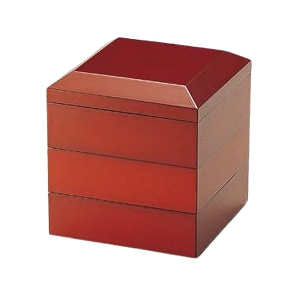 J-kitchens 重箱 日本製 面取45三段重 古代朱 （1組) 13.5cm 漆塗り 手塗り モダン