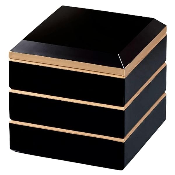 J-kitchens 御節重箱 日本製 3段 6.5寸 ダイヤ高盛 黒渕金 19.7cm x 19.7cm x 19.7cm