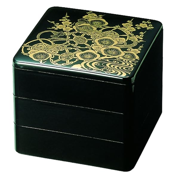 J-kitchens 御節重箱 日本製 3段 7.0寸 黒金ツツミ 21.0cm x 21.0cm x 19.0cm