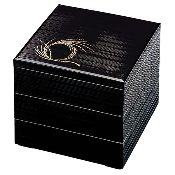 J-kitchens 御節重箱 日本製 3段 8.5寸 千筋 黒 柳結び 25.6cm x 25.6cm x 16.6cm