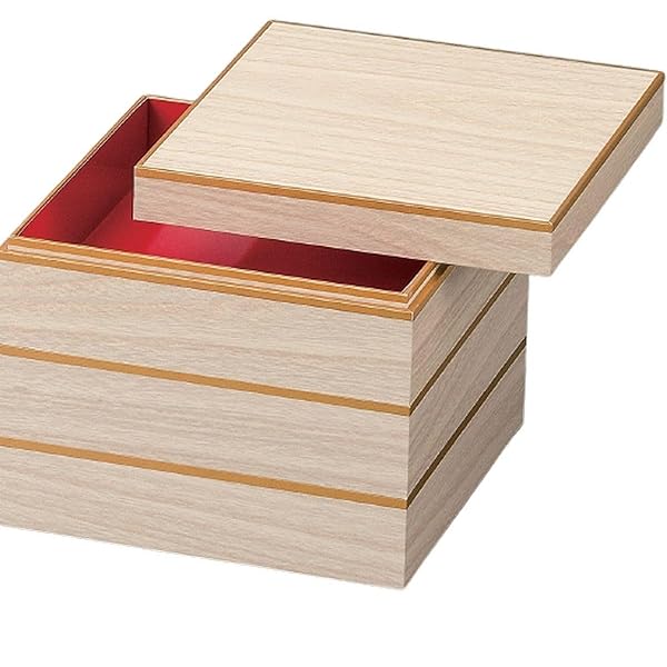 J-kitchens 御節重箱 日本製 3段 7.5寸 良木 紙 桐金線 22.5cm x 22.5cm x 18.0cm