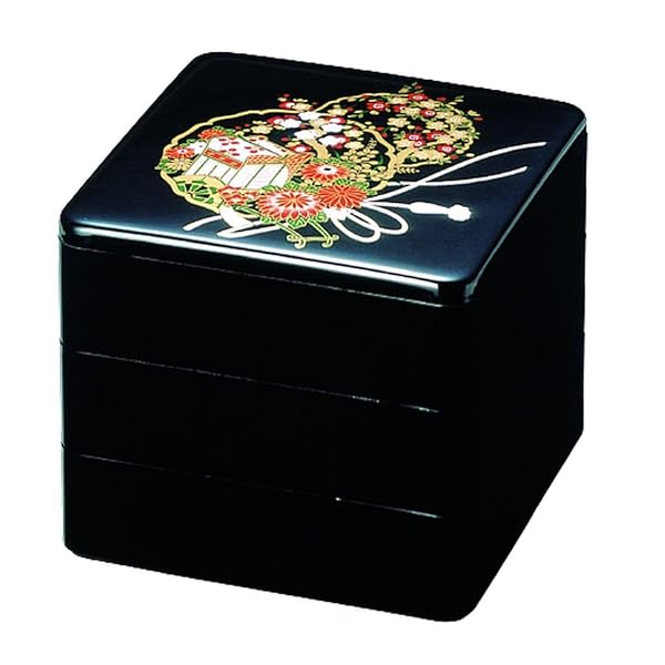 J-kitchens 日本製 重箱 3段 6.5寸 重黒花御所車 19.6cm x 19.6cm x 17.5cm