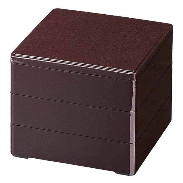 J-kitchens 日本製 重箱 3段 4.5寸 彩 新溜 13.4cm x 13.4cm x 12.7cm