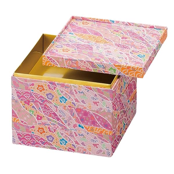 J-kitchens 日本製 重箱 3段 7寸 Vカット 紙 新幸せ結び 21.8cm x 21.8cm x 16.8cm