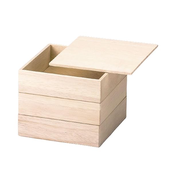 J-kitchens 日本製 重箱 3段 木製 5.5寸 白木 17.3cm x 17.3cm x 17cm