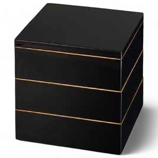 J-kitchens 漆器 重箱 3段 7寸 七福 黒 21cm 樹脂製 お重 お重箱 日本製