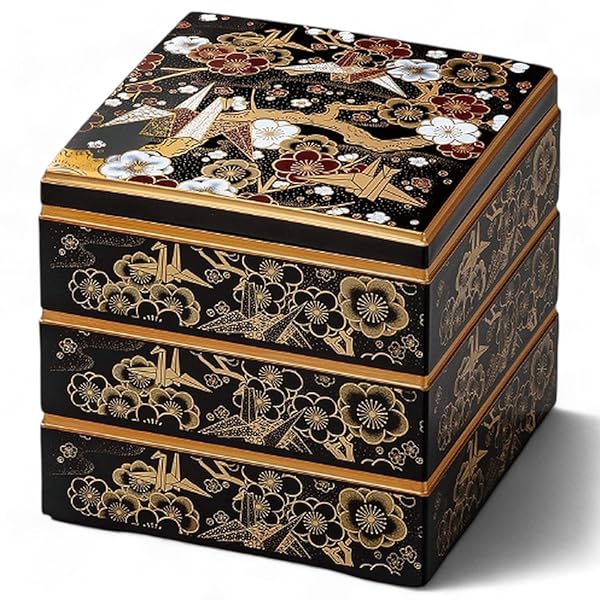 J-kitchens 漆器 重箱 3段 7.0寸 彩校倉 黒 折鶴 20cm 樹脂製 お重 お重箱 日本製