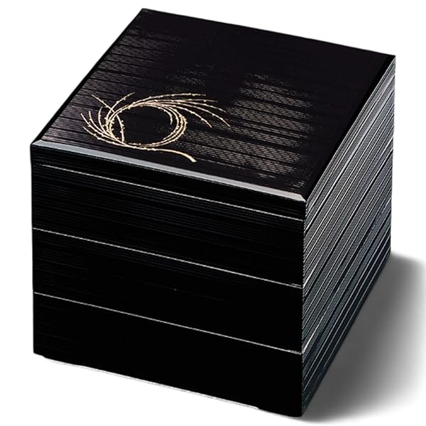 J-kitchens 漆器 重箱 3段 8.5寸 千筋 黒 柳結び 25cm 樹脂製 お重 お重箱 日本製