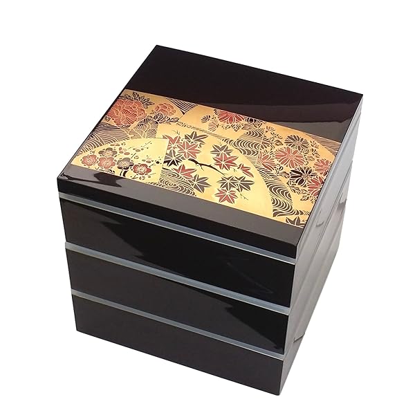 3段重箱 7寸大和重 新溜内朱渕金 華暦 パッキン中蓋3枚付 H-151-95