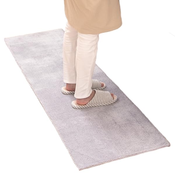 乾度良好Dナチュレ ロングマット グレー 約50cm×180cm (キッチンマットや玄関マット、リビングマットなど多目的に)