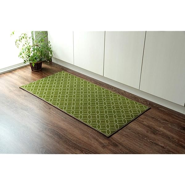 Rakuten - イケヒコ い草 マット キッチンマット 七宝 約60×240cm グリーン 国産 滑りにくい加工 シンプル 和モダン #8243350