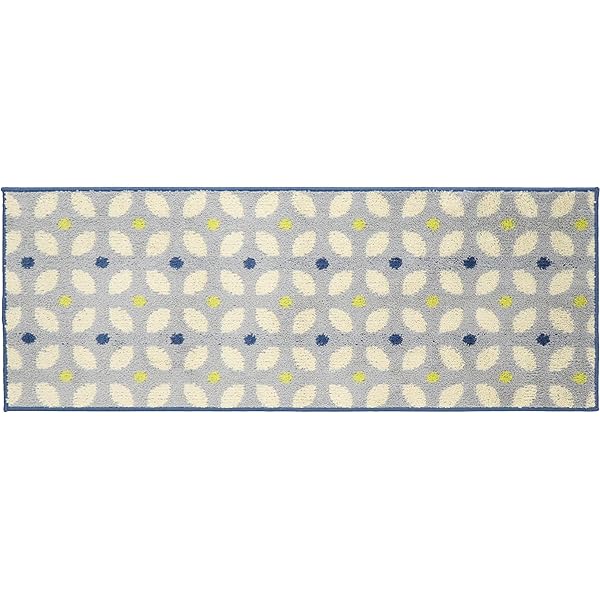 キッチンマット 幅45cm×長さ120cm×高さ1cm ブルー レトロ ズレにくい 床暖房対応 洗濯しやすい ズレSTRONG