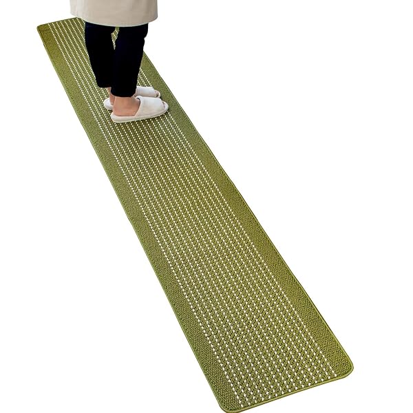 優踏生洗いやすい キッチンマット 約45cm×270cm グリーン (洗える 軽量 滑り止め クッション)