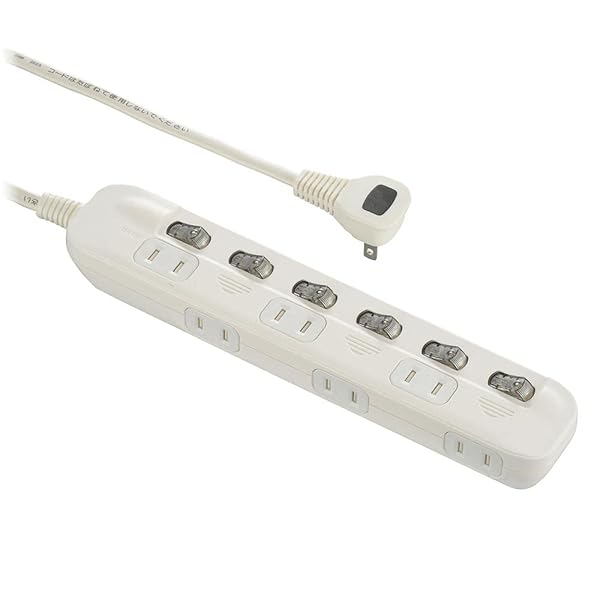 電機 電源タップ 交互コンセント 6個口 2m 電源アダプター対応 個別スイッチ付き ホワイト HS-TP62ADW22 00-1654