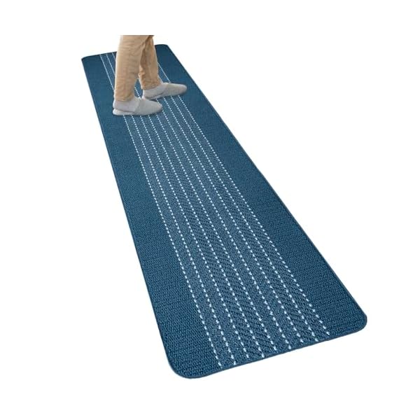 優踏生洗いやすい キッチンマット 約60cm×270cm ネイビー(ヘリンボン) (洗える 軽量 滑り止め クッション)