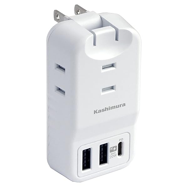 3コンセント-USB-A2口 USB-C1口 20W PD 自動識別 ホワイト リバーシブルUSB 100～240V対応 NAC-035