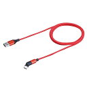 車内用品 端子180度可動USBケーブル L字 1.1m Type Ato Type C データ通信&充電 レッド D608 Xperia/Galaxy/iPa...
