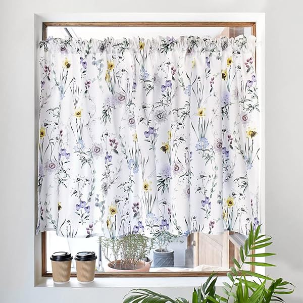 カフェカーテン 綿100% (72cm×100cm) スタンダードタイプ ボタニカルガーデン W3900610 ホワイト