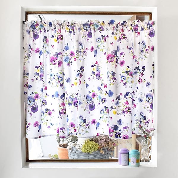 カフェカーテン 綿100% (72cm×100cm)スタンダードタイプ フローラルブーケ W3901010