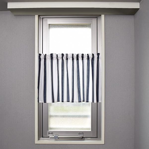 カフェカーテン 綿100% (47cm×100cm) スタンダードタイプ フレンチシックストライプ W3901400