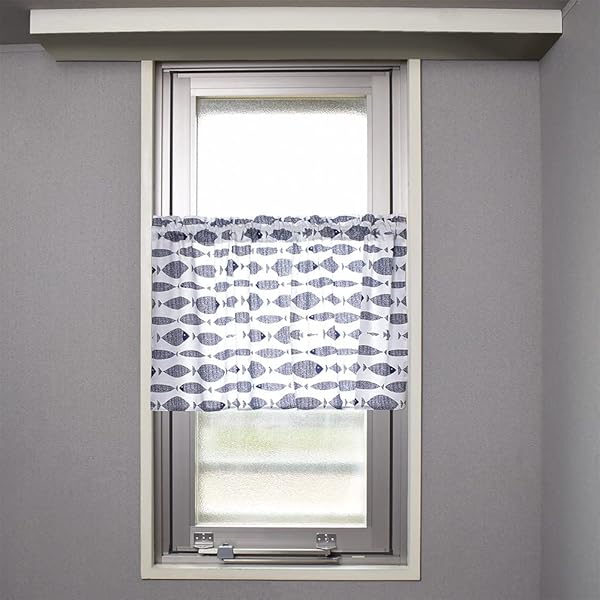 カフェカーテン 綿100% (47cm×100cm) スタンダードタイプ ブルーフィッシュ W3900500