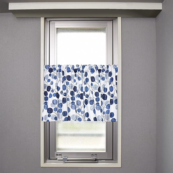 カフェカーテン 綿100% (47cm×100cm) スタンダードタイプ ネイビーリーフ W3902200