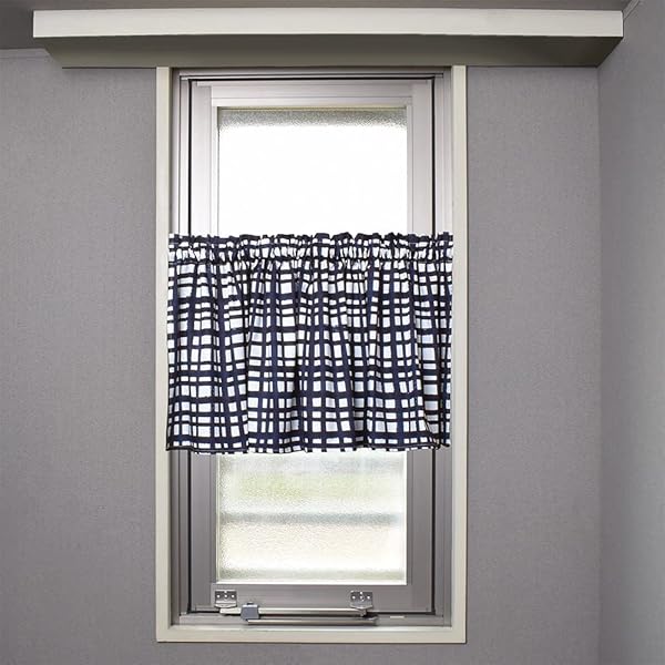 カフェカーテン 綿100% (47cm×142cm) スタンダードタイプ インディゴチェック W3902520 ネイビー