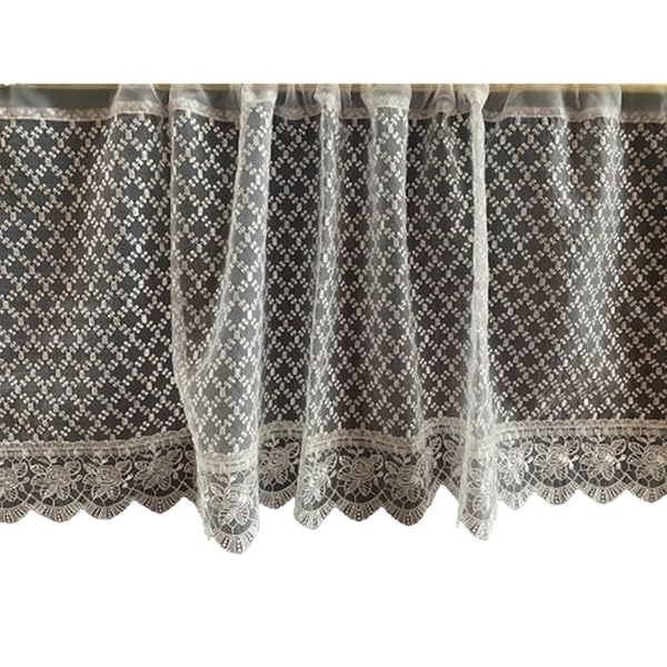 【 レース カフェカーテン 45×120cm 】 ホワイト 刺繍 のれん WK0703U1