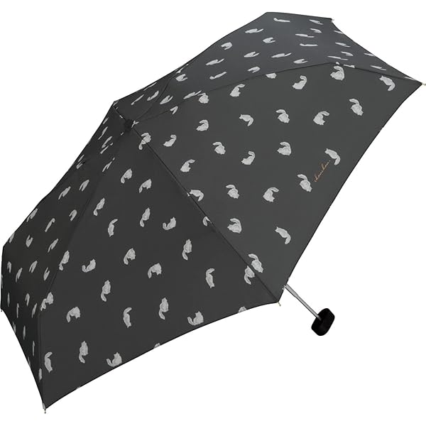 雨傘 折りたたみ傘 キャッツ ミニ チャコール レディース 50cm 晴雨兼用 猫 コンパクト 持ち運びに便利 収納袋 ポーチタイプ 大人可愛い 通勤 通学 おしゃれ 可愛い 女性 7409-171-002