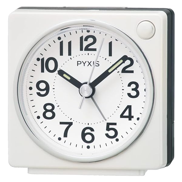 目覚まし時計 置き時計 アナログ 白パール 65×64×38mm PYXIS ピクシス NR449W