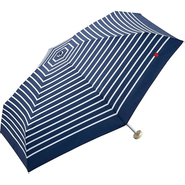 雨傘 折りたたみ傘 ハート刺繍ボーダー ミニ ネイビー 晴雨兼用 親骨50cm レディース 可愛い おしゃれ 通勤 通学 旅行 傘ケース ポーチ 韓国 女性 3020-126-002