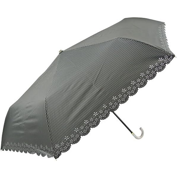 折りたたみ傘 日傘 晴雨兼用 レディース 軽量 短め 55cm UVカット100 UPF50+ 内側特殊コーティング 一級 遮光 遮熱 お洒落 レザーハンドル 手開き 裾 花柄 & フリルカット ストライプ 黒