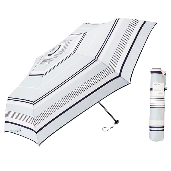 折りたたみ傘 雨傘 umbulatio シリーズ 『 ハンディールーフ 折 』 マルチボーダー セージ グレー 60cm 持ち歩いていることを忘れそうな軽さと安心の大きさ 軽量 約145g + 撥水 4級 + UV ケア レディース U360-087
