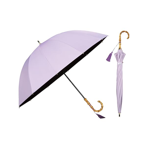 最強の日傘 UVO(ウーボ)長傘／12K 無地タッセル ラベンダー《遮光率＆UVカット率100%/UPF50＋/遮熱/晴..