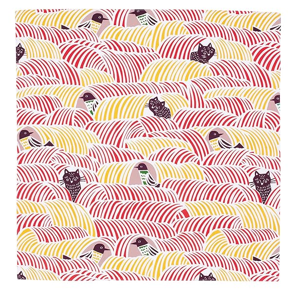 風呂敷 ふろしき 約70cm kata kata ねこととり ピンク 日本製 20015-203