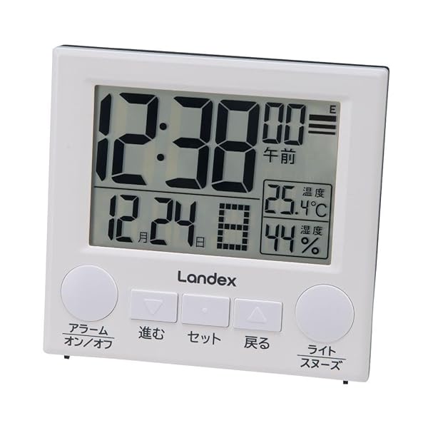目覚まし時計 電波 ライト付き ラクミエル 温度 湿度 日付 曜日表示 デジタル 白 YT5308