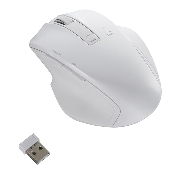 Digio2 究極のカタチ 2.4GHワイヤレスマウス 5ボタン Blue LED Mサイズ ホワイト Z8343