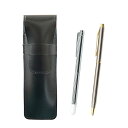 スリム牛革ペンケース黒 金属製指示棒と902ステンレス回転式ボールペンセット ASB-701S-902