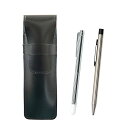 スリム牛革ペンケース黒 金属製指示棒とエコノミーステンレス軸ノック式ボールペンセット ASB-701S-E402(3)
