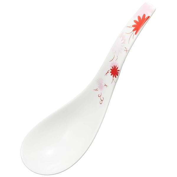有田焼 幸楽窯 「 究極の レンゲ 」 ラーメン用 ブーケ(レッド) 直径約16cm れんげスプーン 蓮華 陶器 食洗機対応 日本製 R2209