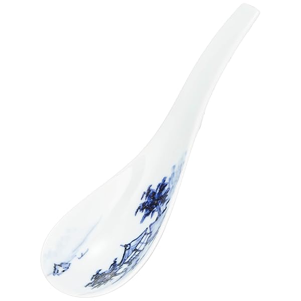 有田焼 原重製陶所 「 究極の レンゲ 」 ラーメン用 染付山水 直径約16cm れんげスプーン 蓮華 陶器 食洗機対応 日本製 R2069
