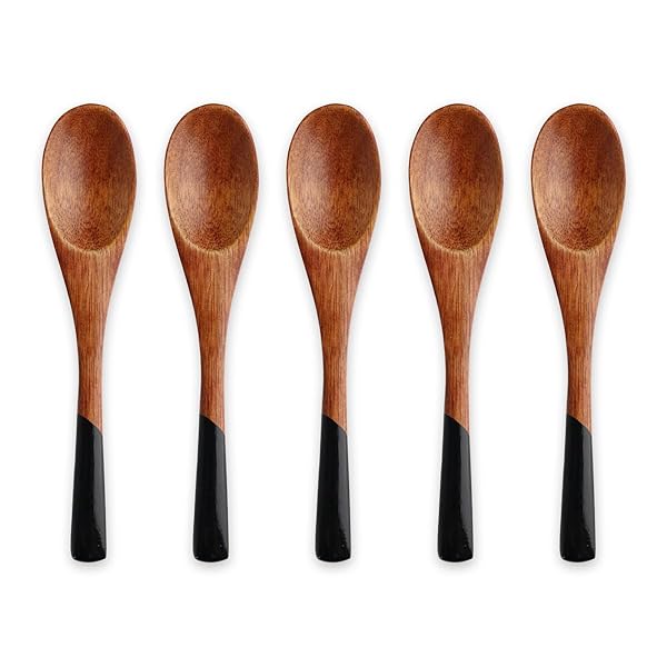 J-kitchens 木製 塗分け マルチ スプーン 小 黒 5本 セット 12.3x2.5cm