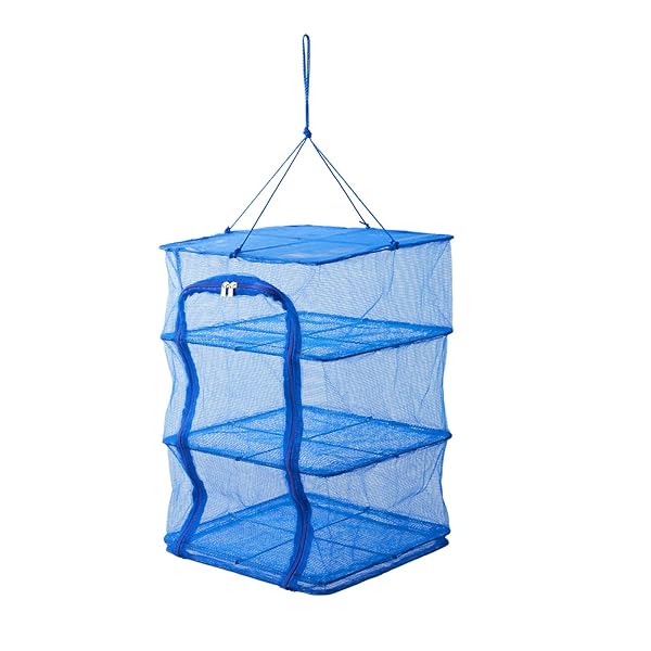 ポリエチレン 干しかご 3段 ブルー M 野菜 梅干し 干物 乾燥 折りたたみ 干し網 ドライネット 物干しネ..